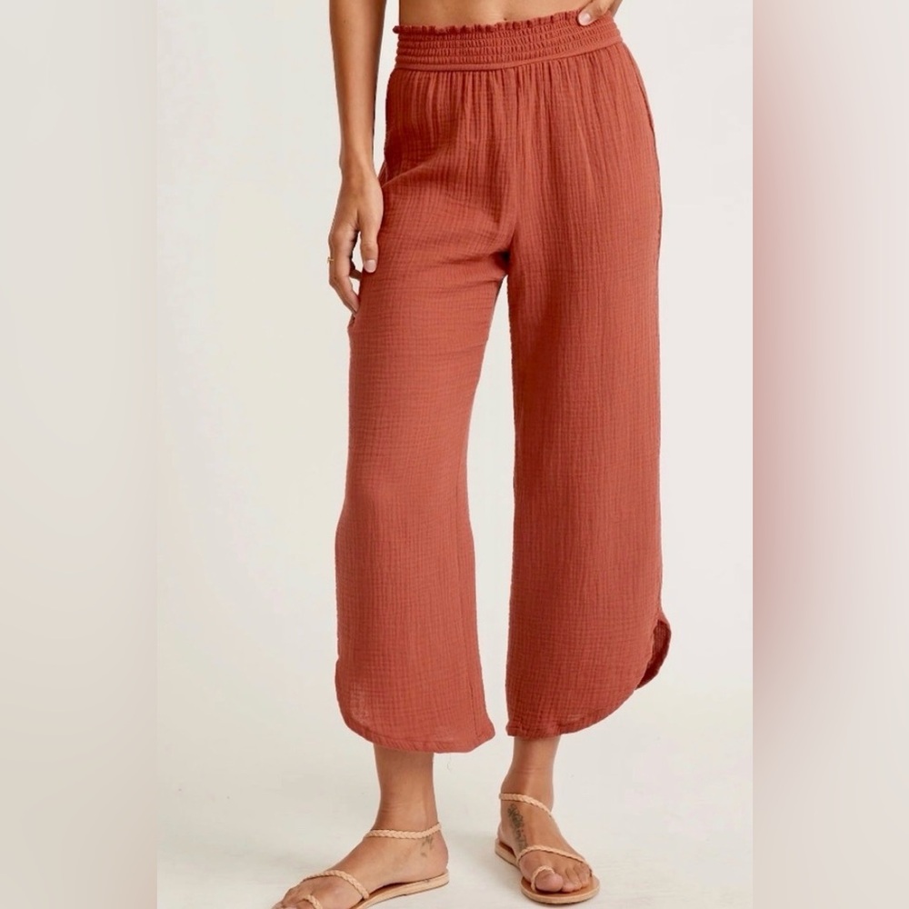 Marine Layer Corinne Wide Leg CropPants, Rust, Size Small